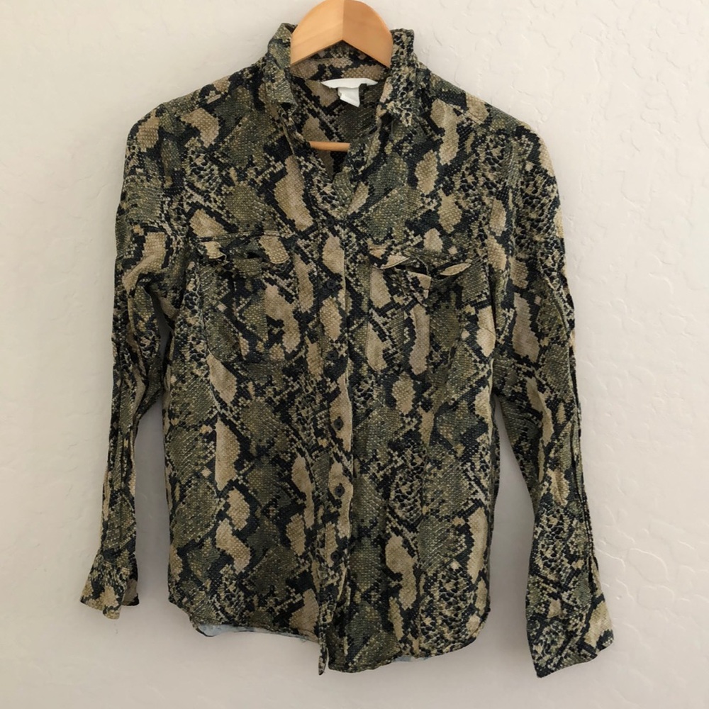 Snake print button down top